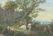 Troupeau campé sous un chêne, à droite berger og bergère prenant leur repas og vue au loin - Johann Georg Pforr — visning af kunstværket