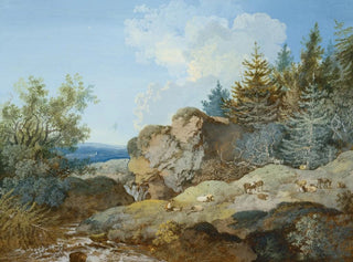 Johann Georg Wagner - Waldlandschaft im Gebirge mit Herde und Gewsser.webp