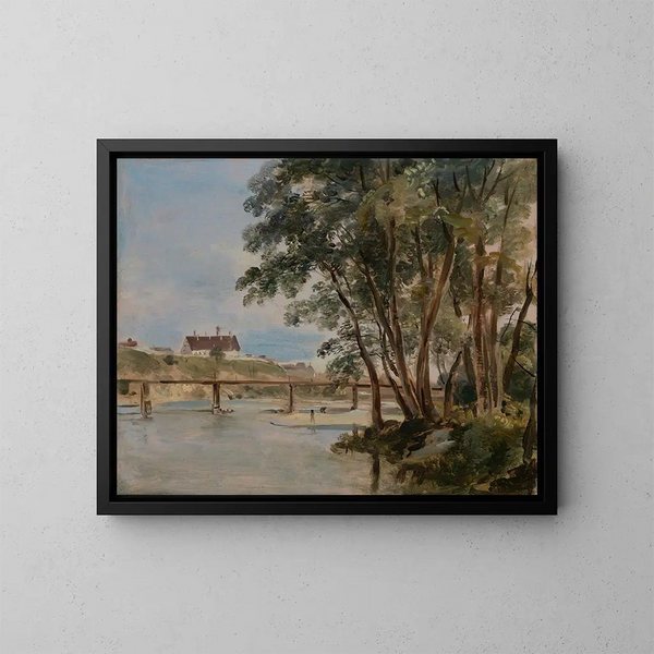Vue af øen Prater på Isar mod Gasteig hospitalet - Johann Georg von Dillis — indrammet kunstværk på væggen