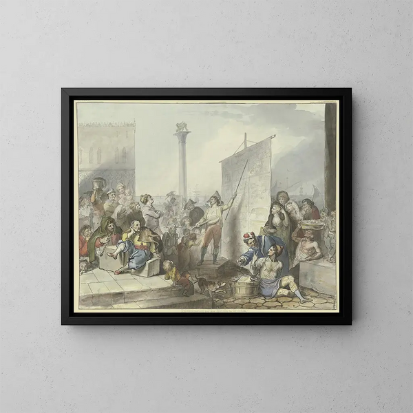 Bâtisseurs sur la Piazetta à Venise - Johann Heinrich Ramberg — indrammet kunstværk på væggen