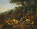 Et landskab med førere og deres flok i hvile - Johann Heinrich Roos — visning af kunstværket