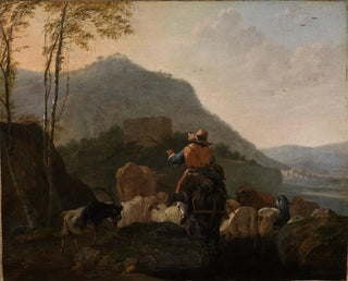 Johann Heinrich Roos - Ausziehende Hirten mit ihrer Herde in sdlicher Berglandschaft.webp