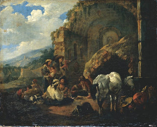 Camp de gitans i en romersk ruin - Johann Heinrich Roos — visning af kunstværket