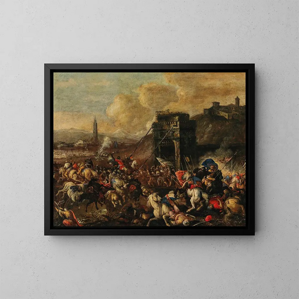 La bataille de Vienne - Johann Heinrich Roos — indrammet kunstværk på væggen