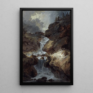 Johann Heinrich West - Wasserfall in einer Felsenschlucht bei Gewitterstimmung.webp