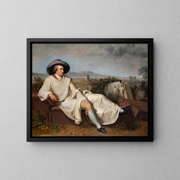 Goethe i det romerske landskab - Johann Heinrich Wilhelm Tischbein — indrammet kunstværk på væggen