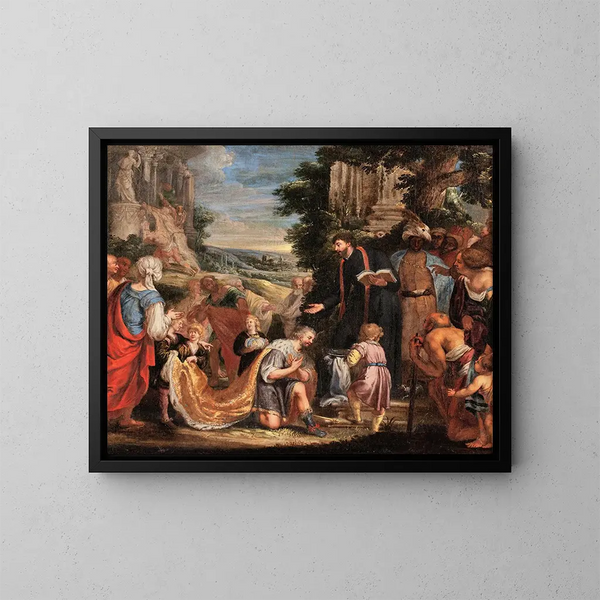 Saint Thomas l'Apôtre døber den indo-parthiske konge Gudnaphar - Johann König — indrammet kunstværk på væggen