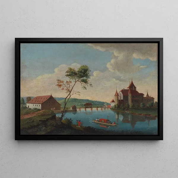 Château de Nidau au canton de Berne - Johann Ludwig Aberli — indrammet kunstværk på væggen