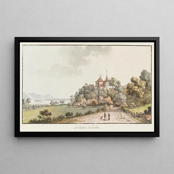 Le Château de Cerlier - Johann Ludwig Aberli — indrammet kunstværk på væggen