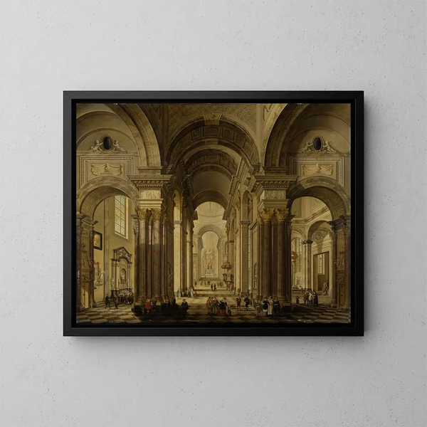 Indretningsmaleri af en barokkirke - Johann Ludwig Ernst Morgenstern — indrammet kunstværk på væggen