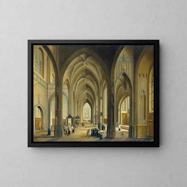 Indretningsmaleri af en gotisk kirke - Johann Ludwig Ernst Morgenstern — indrammet kunstværk på væggen