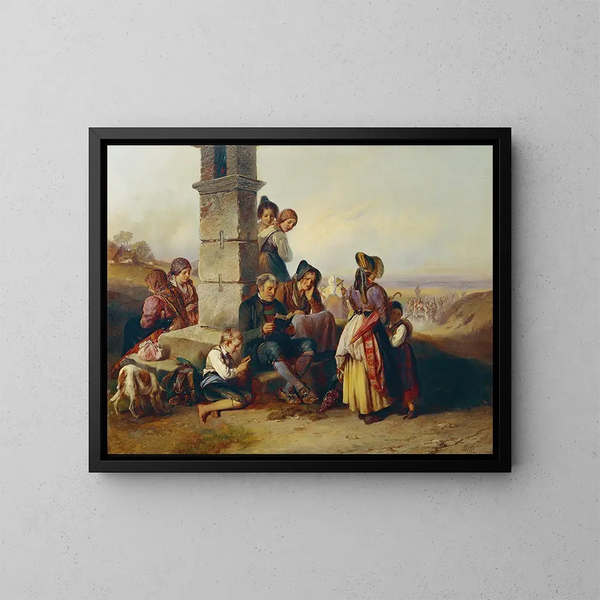 Le repos des pèlerins - Johann Matthias Ranftl — indrammet kunstværk på væggen