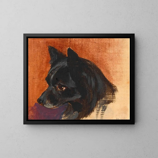 Tête d'un petit chien noir - Johann Matthias Ranftl — indrammet kunstværk på væggen