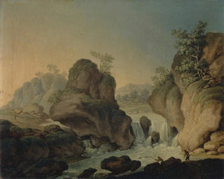 Johann Nepomuk Wocher - Landscape with Waterfall and Fishermen.webp