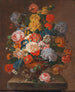 et blomsterbuket med et fuglebo - Johann Oberer — visning af kunstværket
