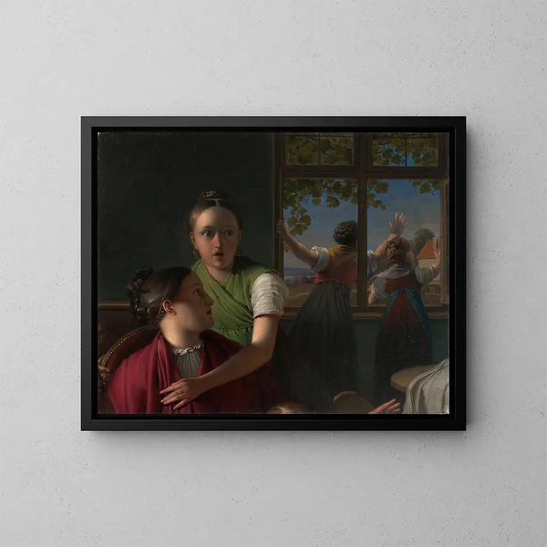 Quatre filles dans une chambre - Johann Peter Krafft — indrammet kunstværk på væggen