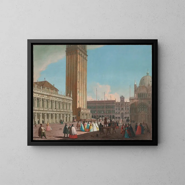 Venise, Piazzetta set mod nordvest med Campanile, Biblioteket, Procuratie Vecchie og Torre dell'Orologio - Johann Richter — indrammet kunstværk på væggen