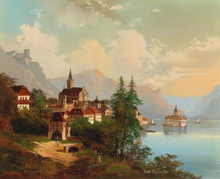 Johann Wilhelm Jankowski - Blick auf eine Stadt und ein Wasserschloss.webp
