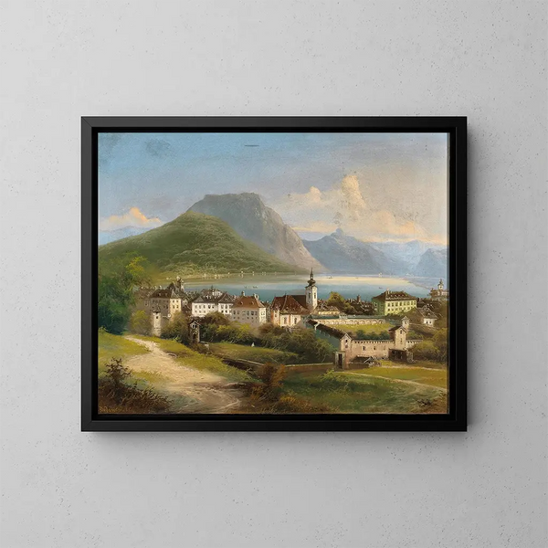 Gmunden med Traunsee-søen - Johann Wilhelm Jankowsky — indrammet kunstværk på væggen