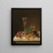 Naturstilleben med et stort glas champagne på et marmorbord - Johann Wilhelm Preyer — indrammet kunstværk på væggen