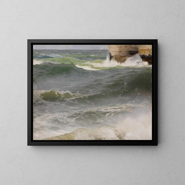 Studie af havet i Étretat med klipper til højre - Johann Wilhelm Schirmer — indrammet kunstværk på væggen