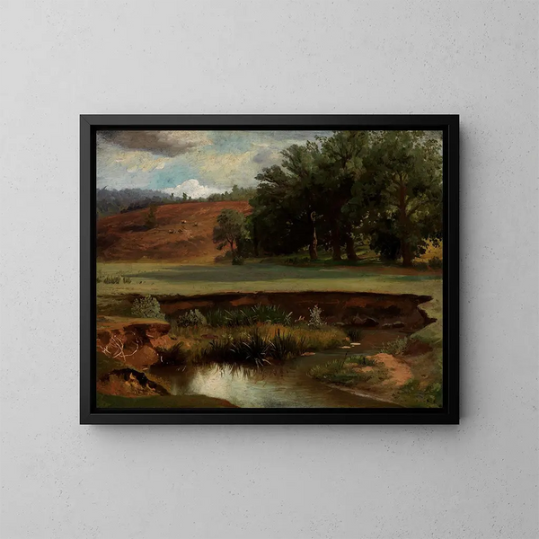 Bord de skov med dam i forgrunden - Johann Wilhelm Schirmer — indrammet kunstværk på væggen