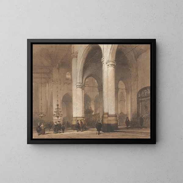 Vue de l'église Saint-Laurent à Rotterdam - Johannes Bosboom — indrammet kunstværk på væggen