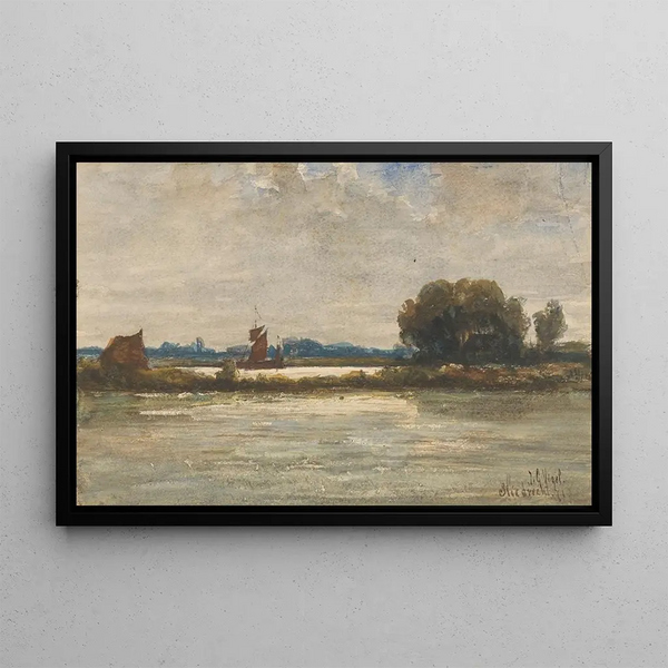 Johannes Gijsbert Vogel - Riviergezicht bij Sliedrecht met zeilschip.webp