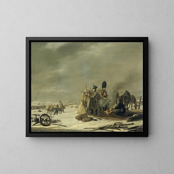 Bivouac i Molodetchno, 34. december 1812, en episode af Napoleons tilbagetog fra Rusland - Johannes Hari — indrammet kunstværk på væggen