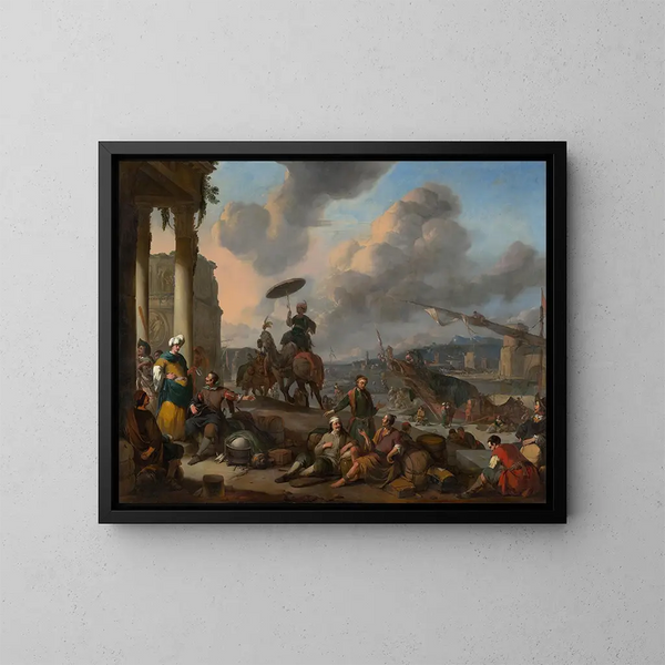 Port sur la Méditerranée - Johannes Lingelbach — indrammet kunstværk på væggen