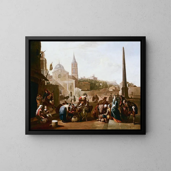 La Piazza del Popolo i Rom - Johannes Lingelbach — indrammet kunstværk på væggen