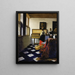 La Dame au virginal med en herre, der lærer musik - Johannes Vermeer — indrammet kunstværk på væggen