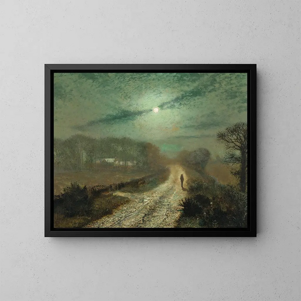 En landskab i måneskin - John Atkinson Grimshaw — indrammet kunstværk på væggen