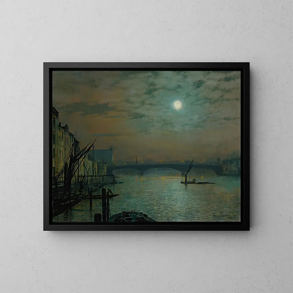 maleriet Southwark-broen ved måneskin - John Atkinson Grimshaw — indrammet kunstværk på væggen