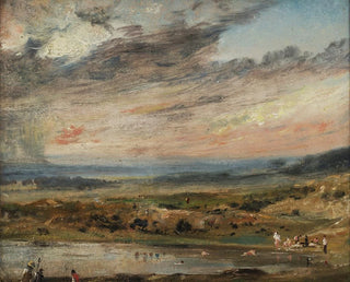 Hampstead Heath med dam og badende - John Constable — visning af kunstværket