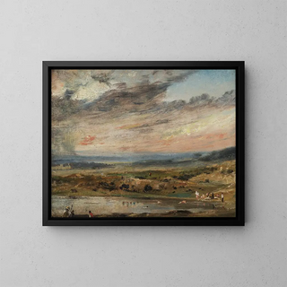 Hampstead Heath med dam og badende - John Constable — indrammet kunstværk på væggen