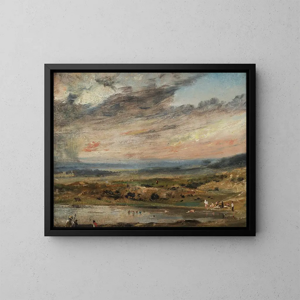Hampstead Heath med dam og badende - John Constable — indrammet kunstværk på væggen
