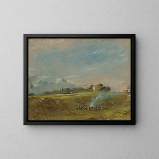 Hampstead Heath med et lejrbål - John Constable — indrammet kunstværk på væggen