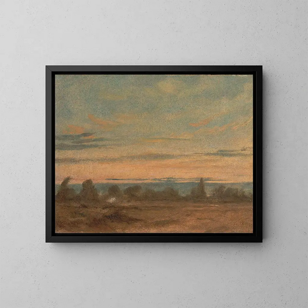 Sommerlandskabsmaleri om aftenen - John Constable — indrammet kunstværk på væggen