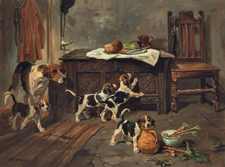 John Emms - Hounds And Puppies In An Interior.webp