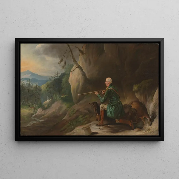 John Ferneley - John Henry Bucklitch Lord Kintores keeper stalking roebuck at Keith Hall.webp