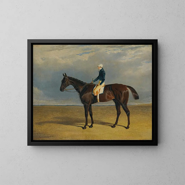 Margrave, et rødbrunt travhest med jockey James Robinson i Doncaster - John Frederick Herring den Ældre — indrammet kunstværk på væggen