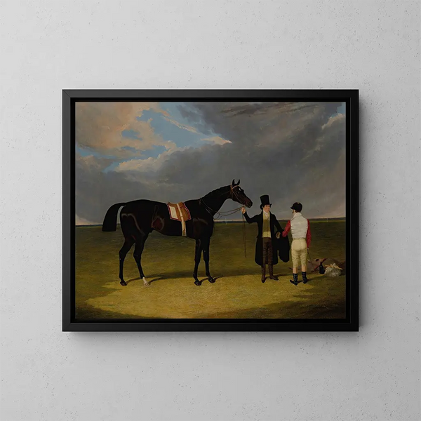 Le sellier med jockey og træner i Doncaster - John Frederick Herring den Ældre — indrammet kunstværk på væggen