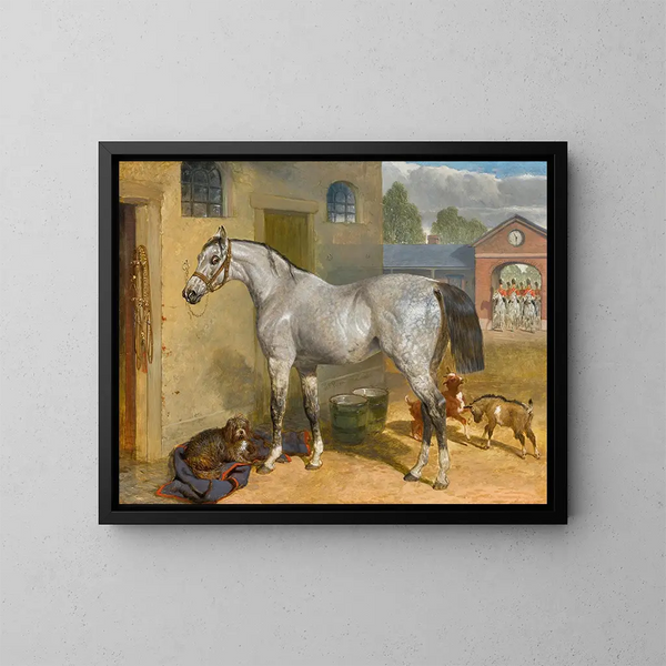 Et af Scots Greys i en gård med en hund og geder - John Frederick Herring den Ældre — indrammet kunstværk på væggen