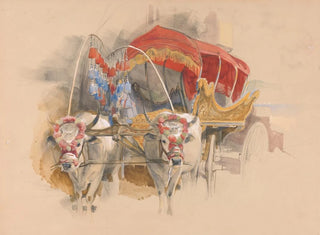 En tyrkisk araba trukket af to hvide okser i Konstantinopel - John Frederick Lewis — visning af kunstværket