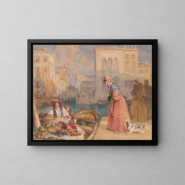 Vendeurs de fruits sur un canal vénitien - John Frederick Lewis — indrammet kunstværk på væggen