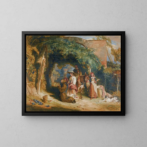 Landsbybeboere i Tirol, Italien i bøn - John Frederick Lewis — indrammet kunstværk på væggen
