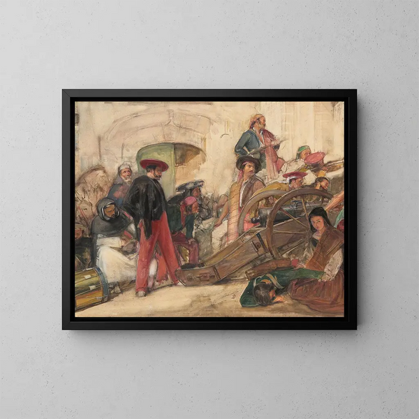 Scène de bataille espagnole: La proclamation de Don Carlos - John Frederick Lewis — indrammet kunstværk på væggen
