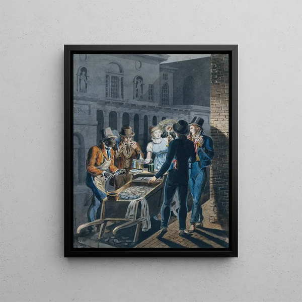 John Lewis Krimmel - Nightlife in Philadelphiaan Oyster Barrow in front of the Chestnut Street Theater.webp