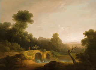 John Rathbone - Landscape with Figures Crossing a Bridge.webp